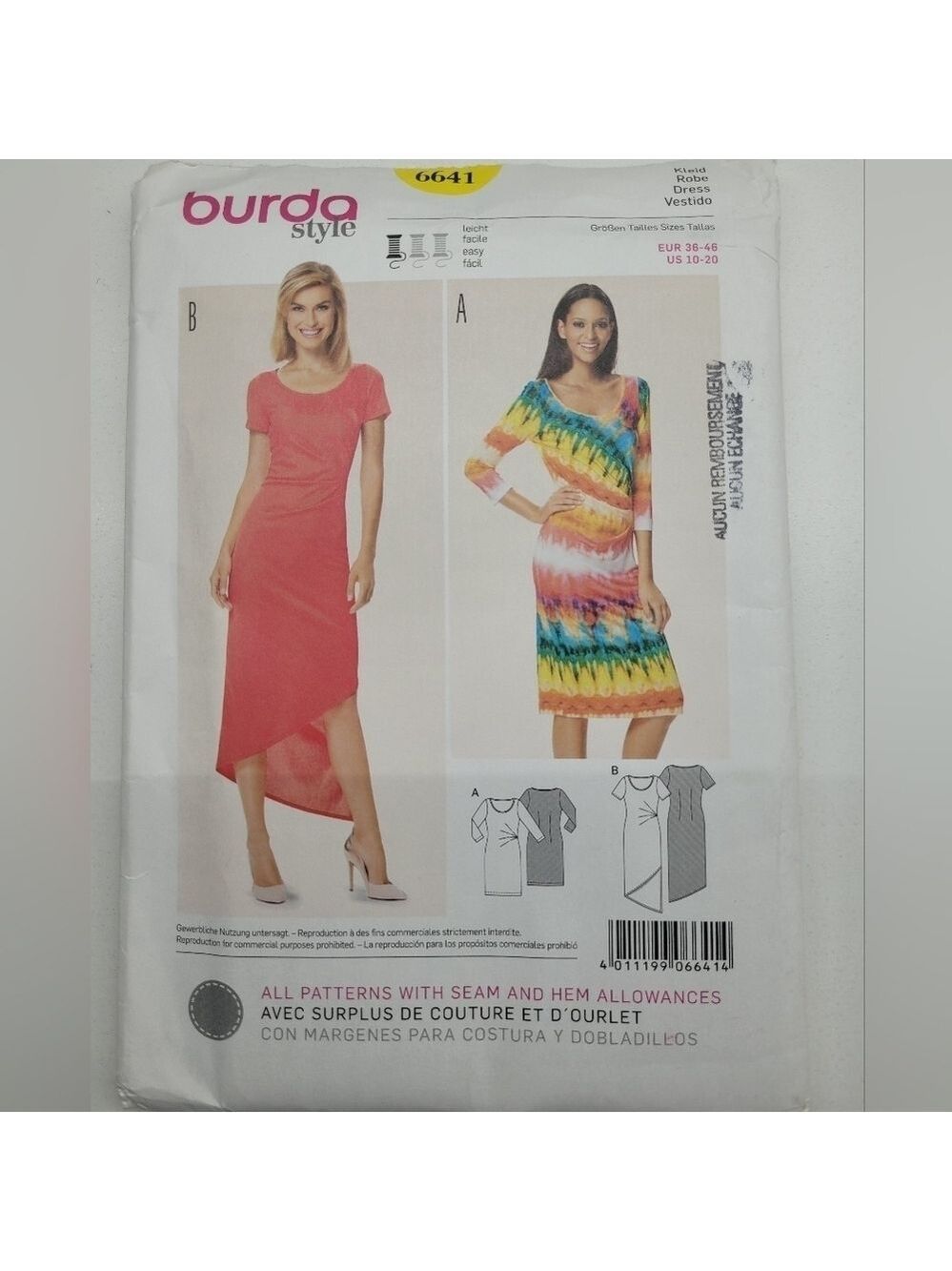 🧵4/$20🧵 Burda 6641 Dress Sewing Pattern Uncut Size 10-20 DIY Supplies